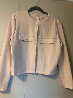 H&M Soft Blush Snap-Front Cropped Jacket